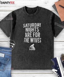 Hot Saturday Nights Are For The Wives washed t-shirt displayed on a hanger, showcasing its stylish design and comfortable fit.