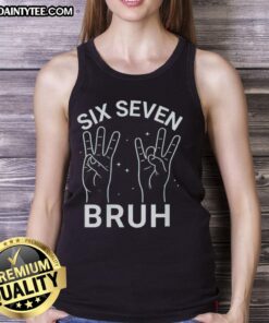 Stylish Hot-Six-Seven-Bruh Tank Top displayed on a hanger, perfect for casual summer outfits and trendy streetwear.