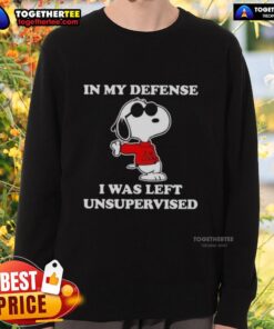 Alt Text: Hot Snoopy Joe Cool sweatshirt featuring 'In My Defense I Was Left Unsupervised' design, perfect for casual wear.