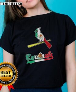 Stylish ladies tee featuring the St. Louis Cardinals logo and vibrant Mexican flag design, perfect for baseball fans.
