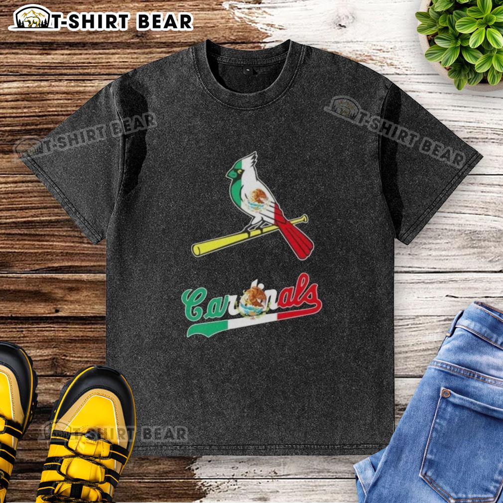 Hot St.Louis Cardinals Baseball X Mexican Flag Washed T Shirt Hot St. Louis Cardinals baseball t-shirt featuring a vibrant Mexican flag design, perfect for fans and collectors.
