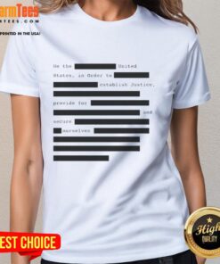 Hot We the United States Ladies Tee featuring 'Establish Justice' design for patriotic fashion enthusiasts.