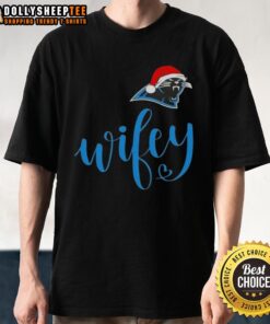 Hot Wifey Carolina Panthers Santa Hat Merry Christmas T-Shirt featuring festive design for holiday cheer.