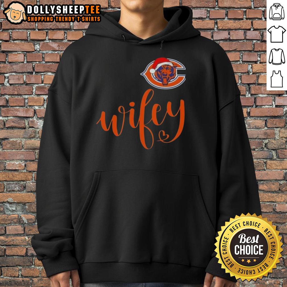 Hot Wifey Chicago Bears Santa Hat Merry Christmas Hoodie Hot Wifey in a Chicago Bears Santa hat and Merry Christmas hoodie, celebrating the holidays with festive cheer.