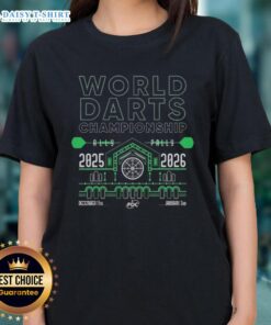 Alt Text: Hot World Darts Championship 2025-2026 Ladies Tee featuring vibrant design and darts-themed graphics.