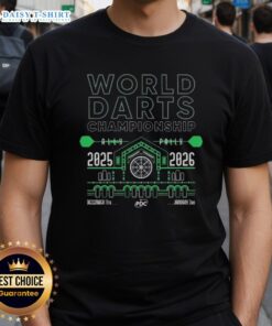 Hot World Darts Championship 2025-2026 T-Shirt featuring bold graphics and vibrant colors for darts enthusiasts.