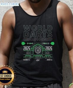 Hot World Darts Championship 2025-2026 tank top featuring vibrant design and darts-themed graphics for fans.