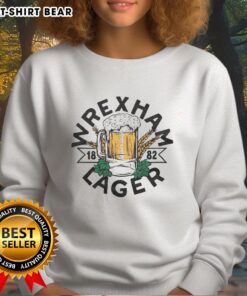 Hot Wrexham Lager 1882 mug sweatshirt featuring vibrant graphics, perfect for fans of Wrexham Lager merchandise.