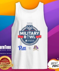 2025 Military Bowl tank top featuring Pittsburgh Panthers vs. East Carolina Pirates graphic design for fans.