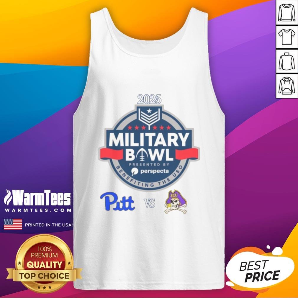 official-pittsburgh-panthers-vs-east-carolina-pirates-2025-military-bowl-tank-top 2025 Military Bowl tank top featuring Pittsburgh Panthers vs. East Carolina Pirates graphic design for fans.