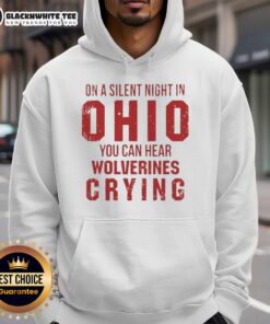 Funny Ohio State Buckeyes hoodie showcasing a playful jab at Michigan Wolverines fans, perfect for game day apparel.