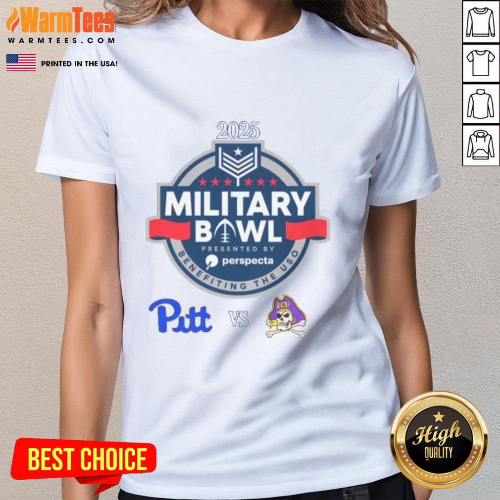 official-pittsburgh-panthers-vs-east-carolina-pirates-2025-military-bowl-ladies-tee Official Pittsburgh Panthers vs. East Carolina Pirates 2025 Military Bowl ladies tee showcasing team logos and vibrant design.