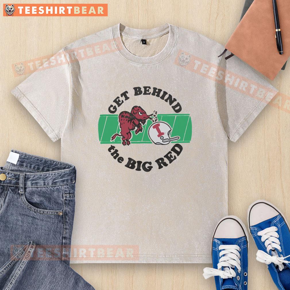 top-indiana-university-get-behind-the-big-red-washed-t-shirt Top Indiana University Get Behind The Big Red washed t-shirt in vibrant red, perfect for fans and casual wear.