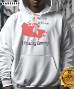 Cozy hoodie featuring 'Nice 3 Territories 10 Provinces 1 Amazing Country' design, perfect for proud Canadians.