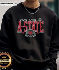 Nice A State Red Wolves Xbox Bowl 2025 sweatshirt featuring team logo and vibrant colors, perfect for fans.