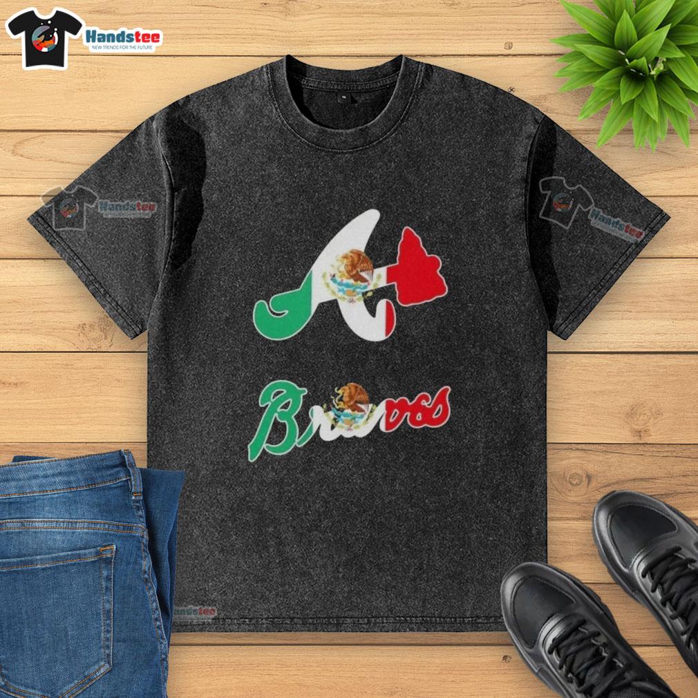 nice-atlanta-braves-baseball-x-mexican-flag-washed-t-shirt Atlanta Braves baseball t-shirt featuring a Mexican flag design, perfect for fans celebrating their heritage and team spirit.