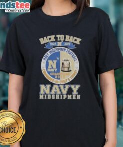 Alt Text: Women's Navy Midshipmen Football tee commemorating the 2024-2025 Commander in Chief's Trophy victory.