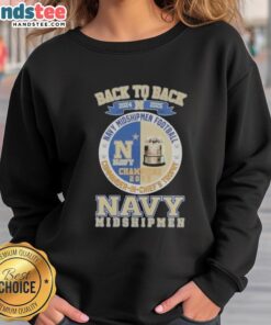 Alt Text: Navy Midshipmen Football Commander in Chiefs Trophy sweatshirt for 2024-2025, featuring a stylish back-to-back design.