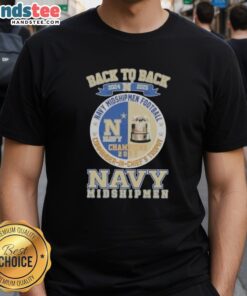 Alt Text: 2024 2025 Navy Midshipmen Football Commander-In-Chief's Trophy T-Shirt featuring a stylish back-to-back design.