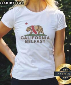 Alt Text: Vintage ladies tee featuring the California bear and Republic flag design, perfect for fans of Nice Belfast style.