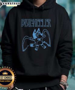 Cute Blue Heeler wearing a Bluey hoodie, showcasing stylish pet fashion and playful personality.