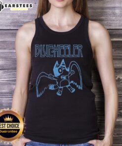 Alt Text: Cute blue heeler wearing a Bluey tank top, showcasing vibrant colors and playful design for dog lovers.