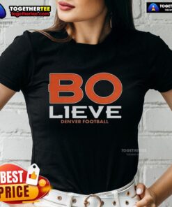 Nice BO NIX Denver Broncos Football Bolieve Ladies Tee featuring vibrant team colors and stylish design for fans.