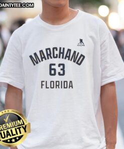 Brad Marchand Florida Panthers Ice Hockey T-Shirt featuring name and number 63 in vibrant colors for fans.