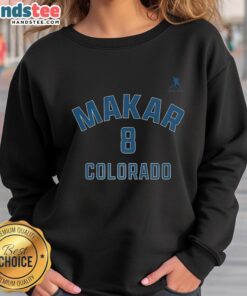 Alt Text: Cale Makar Colorado Avalanche sweatshirt featuring name and number 8, perfect for ice hockey fans.
