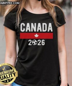 Classic Canadian soccer fan ladies tee, featuring stylish design for 2026 Nice, Canada soccer event.