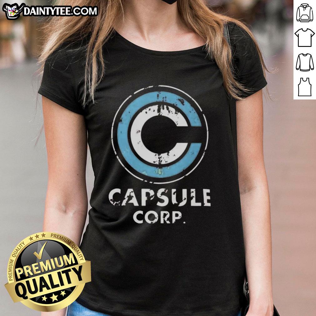 nice-capsule-corp-distressed-logo-dragon-ball-z-ladies-tee Nice Capsule Corp. distressed logo on Dragon Ball Z ladies tee, featuring a stylish design for anime fans.