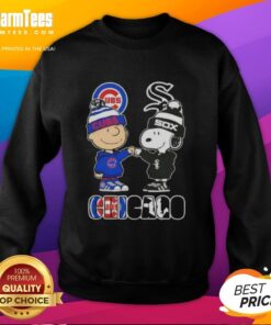 Nice Charlie Brown fist bump with Snoopy on a Chicago Cubs vs White Sox sweatshirt, perfect for city sports fans.