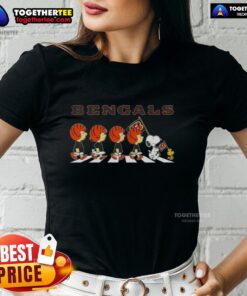 Nice Cincinnati Bengals X Peanuts Snoopy and Friends Abbey Road ladies tee featuring playful characters in stylish design.