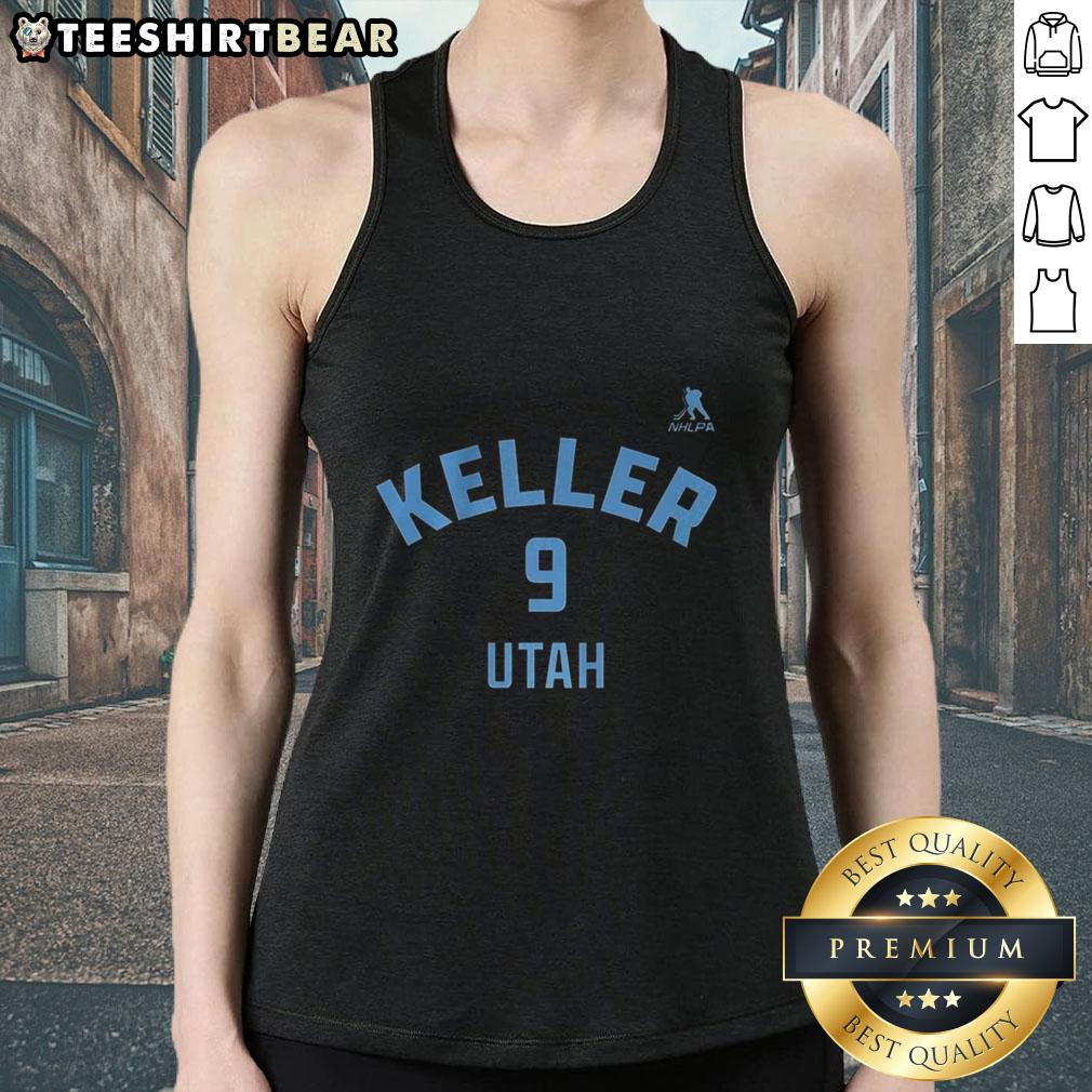 nice-clayton-keller-utah-mammoth-ice-hockey-name-and-number-9-tank-top Alt Text: Nice Clayton Keller Utah Mammoth Ice Hockey name and number 9 tank top featuring vibrant team colors and logo.