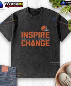 Alt Text: Cleveland Browns Inspire Change washed t-shirt promoting equity and justice in football and community.