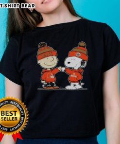 Nice Cleveland Browns Snoopy and Charlie Brown Best Friends Ladies Tee featuring vibrant graphics and team colors.