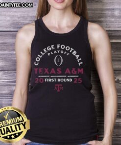 Texas A&M Aggies tank top featuring the Nice College Football Playoff 2025 First Round logo, perfect for fans.
