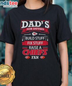 Kansas City Chiefs ladies tee showcasing a fun design for dads who build, fix, and raise football fans.