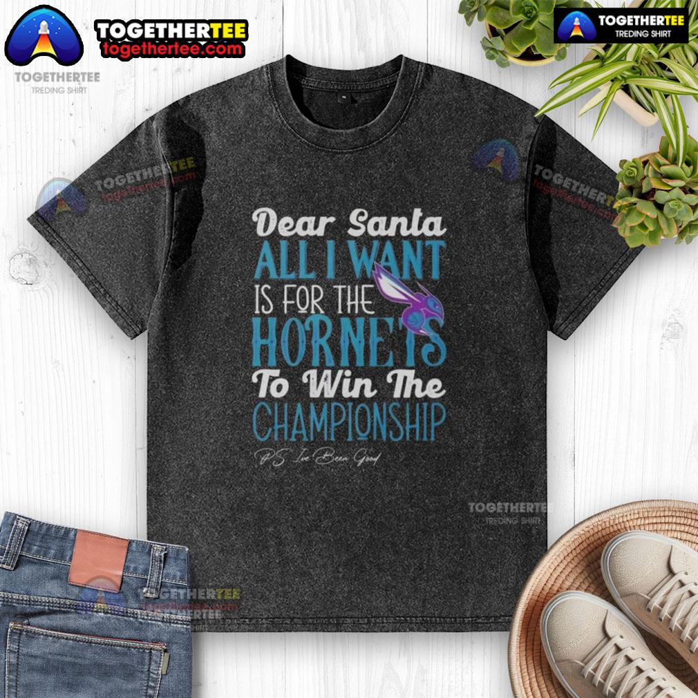 Nice Dear Santa All I Want Is For The Charlotte Hornets To Win The Championship Washed T-Shirt Alt Text: Washed t-shirt featuring 'Dear Santa, all I want is for the Charlotte Hornets to win the championship' design.