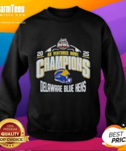 Delaware Blue Hens 2025 Ventures Bowl Champions helmet sweatshirt featuring team colors and logo, perfect for fans.