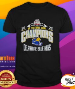Delaware Blue Hens 2025 68 Ventures Bowl Champions Helmet T-Shirt showcasing team spirit and championship pride.