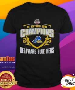 Alt Text: Delaware Blue Hens 2025 Bowl Champions T-Shirt featuring team mascot design for fans of the 68 Ventures Bowl.