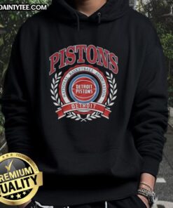 Alt Text: Retro hoodie featuring the Detroit Pistons NBA logo framed by a laurel wreath, perfect for basketball fans.