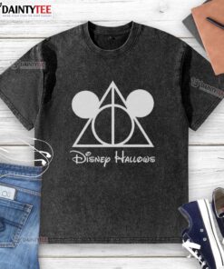 Nice Disney Hallows Mickey Mouse X Deathly Hallows washed t-shirt featuring unique design blending iconic characters.