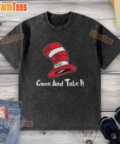 Alt Text: Nice Dr. Seuss Hat Come and Take It washed t-shirt featuring a playful design and vibrant colors.