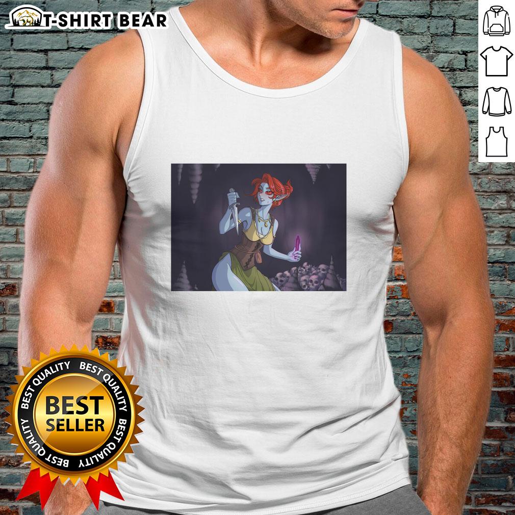 Nice Dunmer Dark Elf Tank Top Alt Text: Stylish Dunmer Dark Elf tank top featuring intricate designs and vibrant colors, perfect for fans of fantasy apparel.