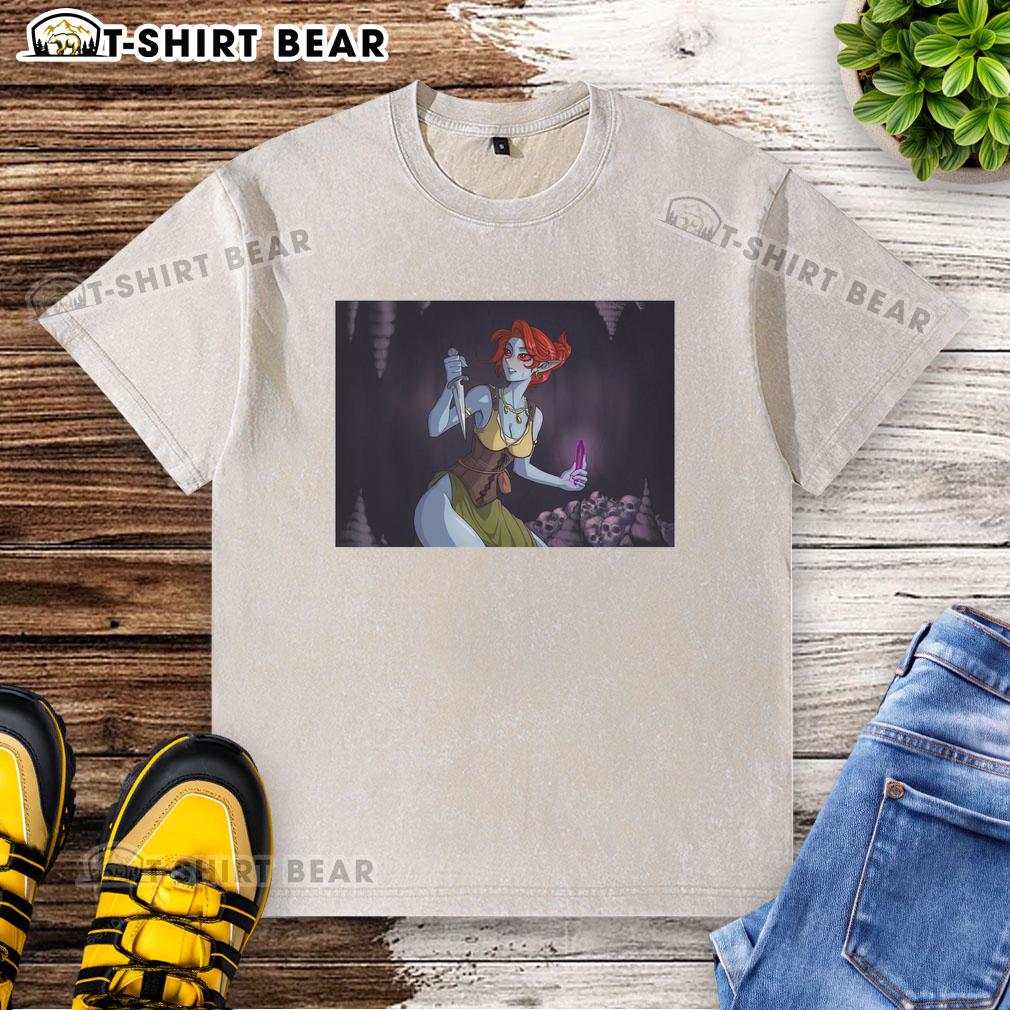 Nice Dunmer Dark Elf Washed T Shirt Stylish Nice Dunmer Dark Elf washed t-shirt featuring a detailed graphic of a Dark Elf, perfect for fantasy enthusiasts.