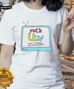 Nice Fuck It TV and ITV News graphic on a ladies tee, showcasing bold text and a stylish design for casual wear.
