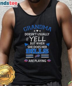 Nice grandma in a tank top cheering for the Buffalo Bills football team, showcasing her passionate spirit.