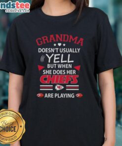Funny Kansas City Chiefs ladies tee featuring text about grandma yelling during football games.